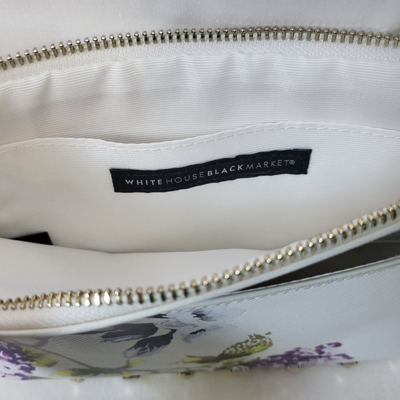 White‎ House Black Market White Purple Hydrangea Studded Wristlet Clutch New - Picture 8 of 10